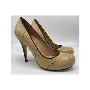 Bakers Shoes Pumps Sz 7.5B Gabriel Tan Leather Paneled Stiletto Hidden Platform